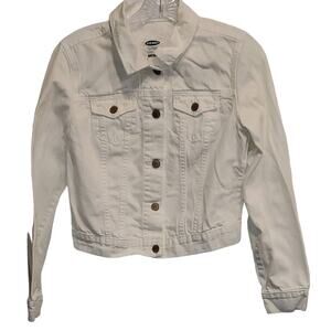 Old Navy Cropped White Denim Jean Button Down Jacket Size Small